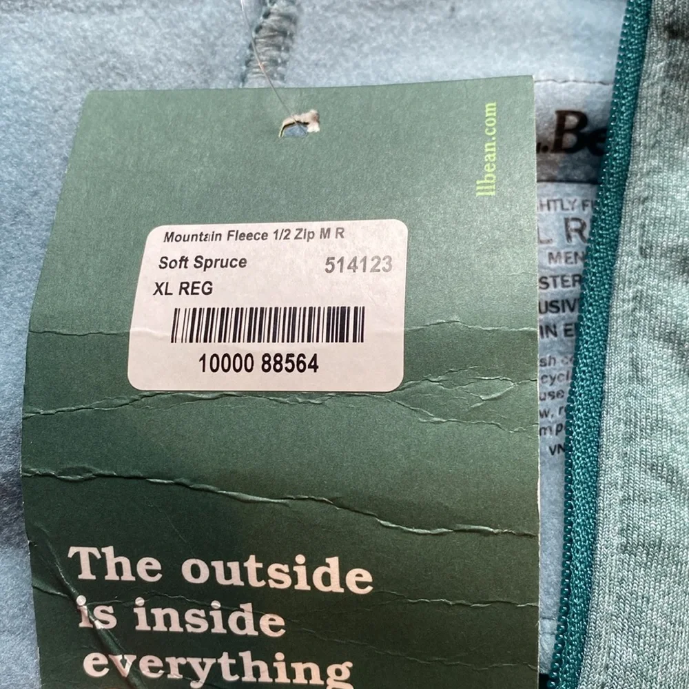 NWT L.L. Bean Slightly Fitted Mountain Fleece 1/2 Zip Pullover: Size Extra Large